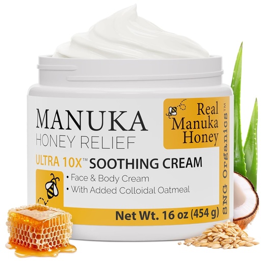 [BRSW2AAQDFYAICLJ] Super přírodní zboží Manuka Honey Cream (16oz) - Hydratační krém pro všechny typy pleti vhodné pro děti a dospělé 124; Moisturization Body Cream with Real Manuka Honey Aloe Vera Juice a kakaové máslo