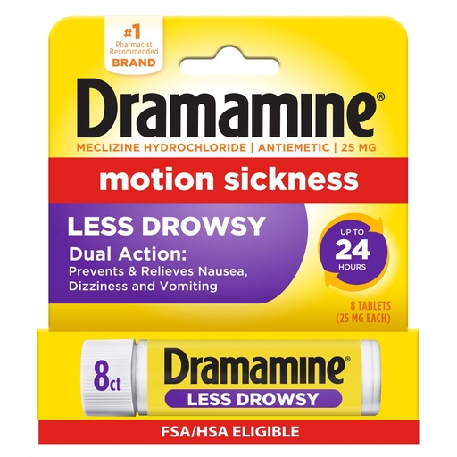 [BRSWIZILAV7BMDDU] Dramamine Motion Sickness Less Drowsy, Travel Vial, Multicolor, 8 Count