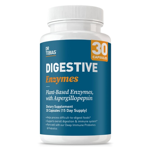 [BRSW2GQFBZ6RU3YZ] Dr. Tobias Digestive Enzymes Digestion Supplement with 18 Enzymes for Digestion and Gut Health | Includes Amylase Bromelain Lipase Lactase Protease Papain & More (30 Capsules 15 Servings)