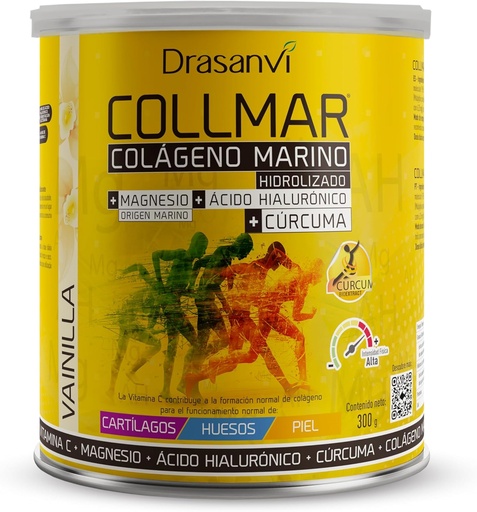 [BRSWEC33O4CBG3DZ] Drasanvi COLLMAR Collagen hidrolizado con Magnesio y Turmérico 300g Powder Vanilla Flavor - para el crecimiento muscular y un Gluten Gratis