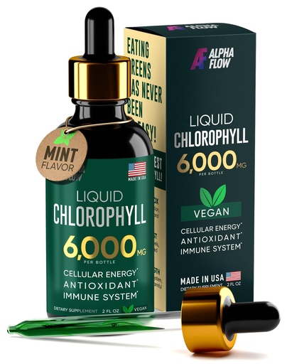 [BRSW2ZI6OR5RMELK] Alpha Flow Chlorophyll Liquid Drops 6000 mg - Premium Liquid Chlorophyll Supplement - All-in-One Antioxidant for Immune Boost, Energy Increase, Digestion Support & Fast Detox - Non-GMO, Vegan