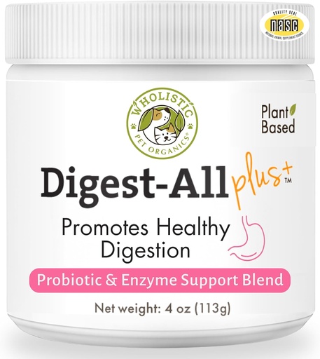 [BRSWIYYCDJ5RED32] Wholistic Pet Organics Probiotics for Dogs with Digestive Enzymes & Prebiotic Fiber - 4 Oz - Daily Cat & Dog Probiotics for Digestive Health, Anti Diarrhea & Gut Support - Natural Powder Supplement
