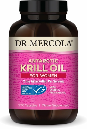 [BRSWIYI4CUHB2HQ3] Dr. Mercola Krill Oil for Women - 2 mg Astaxanthin - MSC Certified Sustainable - Supports Brain, Skin & Immune Systems - with Omega-3s - Non-GMO, Gluten-Free & Soy-Free - 270 Capsules (30 Servings)