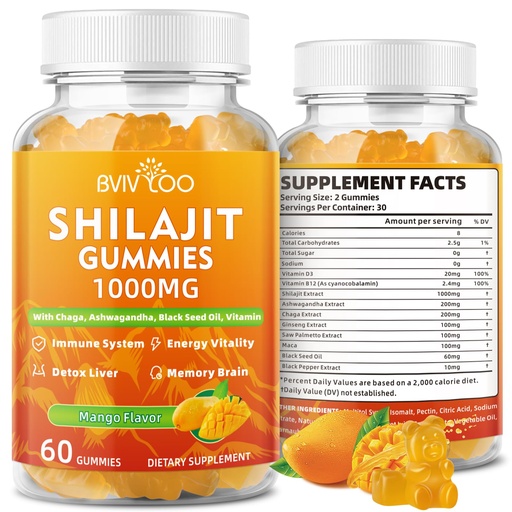 [BRSRAGQ3AQIGAADF] Shilajit Gummies 1000mg Sugar Free - Shilajit Supplement for Men & Women - High in 85+ Trace Minerals & Fulvic Acid - Energy, Brain, Immunity - 60 Gummies