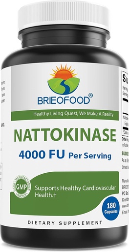 [BRSROYA6OYBQMGQZ] Brieofood Nattokinase 4000 FU (Fibrinolytic Unit) per Serving - 180 Capsules - Circulatory Health Support