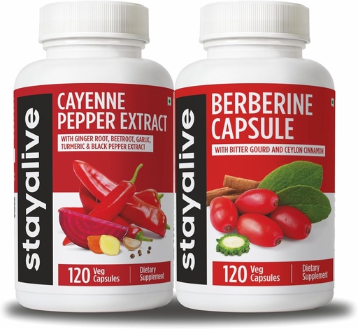 [BRSRAHT3CUPGMYLV] STAY ALIVE Cayenne and Berberine Bundle with Ceylon Cinnamon and Bitter Gourd Extract, 240 Vegan Pills, Non-GMO & Gluten Free Berberine Cayenne Pepper Supplement