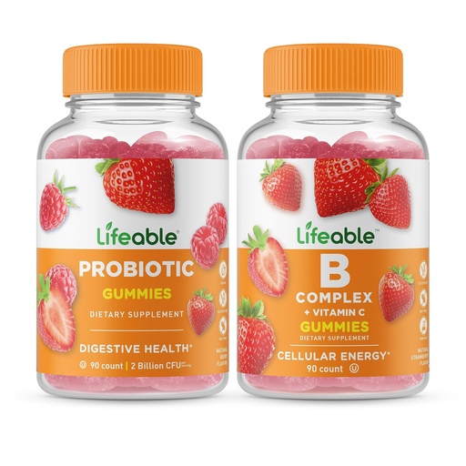 [BRSROFL2BYPRYALX] Lifeable Probiotic 2 Billion CFU + B Complex, Gummies Bundle - Great Tasting, Vitamin Supplement, Gluten Free, GMO Free, Chewable Gummy
