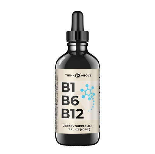 [BRSRAYYZA4PGEFDH] Think Above B1 B6 B12 Vitamin Liquid Drops - Daily Wellness Support Supplement - Fruity-Like Flavor - Methylcobalamin, Thiamine, Pyridoxine - 60 Day Supply - 2 oz - for Men and Women - Simply Made