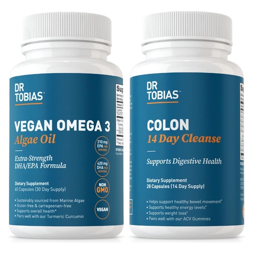 [BRSRA2Q5C4FQGDTH] Dr. Tobias Vegan Omega 3 Algae Oil and Colon 14 Day Cleanse for Improved Digestion, Gut & Immune Support, and Overall Health