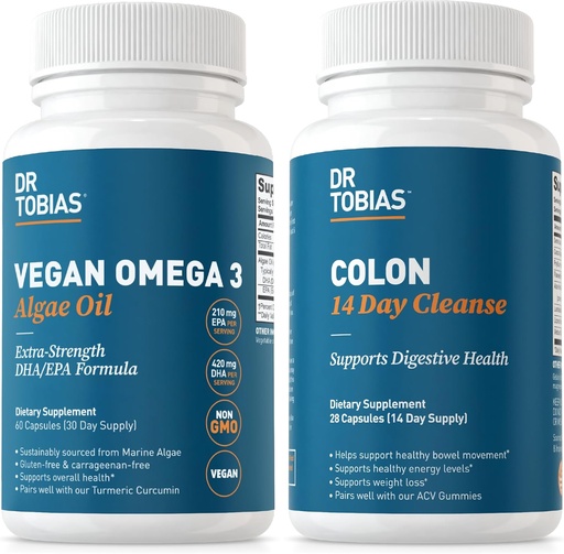 [BRSRA2Q5C4FQGDTH] Dr. Tobias Vegan Omega 3 Algae Oil and Colon 14 Day Cleanse for Improved Digestion, Gut & Immune Support, and Overall Health