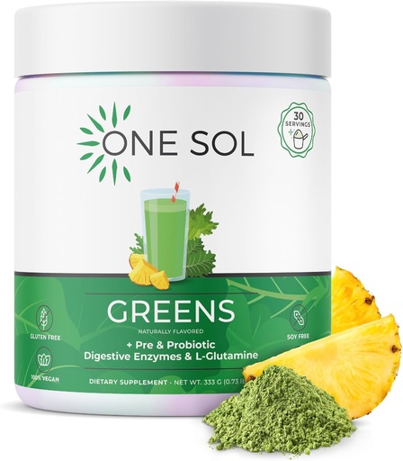 [BRSRMADRAV7QOCA6] One Sol Greens, Super Greens Powder to Reduce Bloating & Improve Gut Health, Superfood Fresh Bloom Organic Greens Blend Juice & Smoothie Mix, Pre & Probiotic with Digestive Enzymes, Vegan & Soy Free