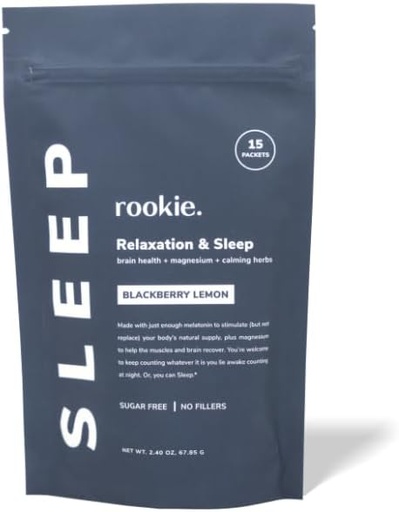[BRSRAHQFBEAQOFD6] Rookie Wellness Sleep - Natural Sleep Aid with 180 mg of Magnesium Bisglycinate, 1 mg Melatonin, Valerian Root, & Passion Flower to Promote Tranquility & Sleep (15 Pack, BlackBerry Lemon)