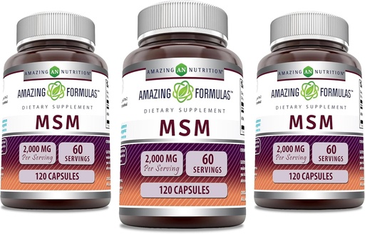 [BRSRAZATAQHQOYDU] Amazing Formulas MSM (Methylsulfonylmethane) Supplement | 2000 Mg Per Serving | Capsules | Non-GMO | Gluten Free | Made in USA (3 Pack, 120 Count)