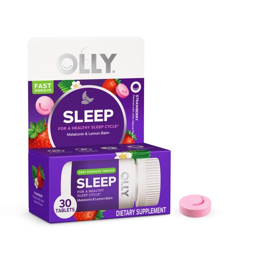 [BRSRMHAZOQMQGCLP] OLLY Sleep Fast Dissolves, 3mg Melatonin, Lemon Balm, Strawberry Flavor, 30 Day Supply - 30 Count