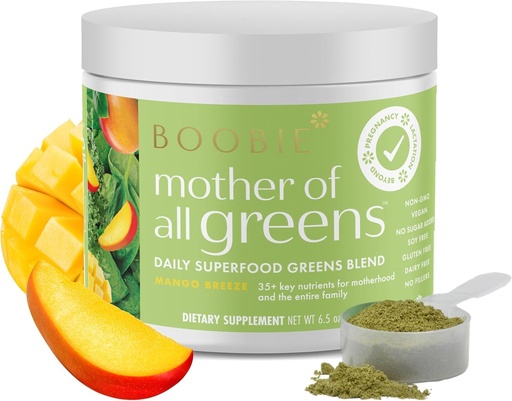 [BRSRACA2CEPWY2DF] Boobie Pregnancy & Breastfeeding Superfood Greens Powder | Safe for Nursing Moms | 35+ Nutrients for Prenatal, Postpartum & Family Nutrition | Vegan, Gluten Free, Sugar Free | Mango Breeze, 30 Svgs