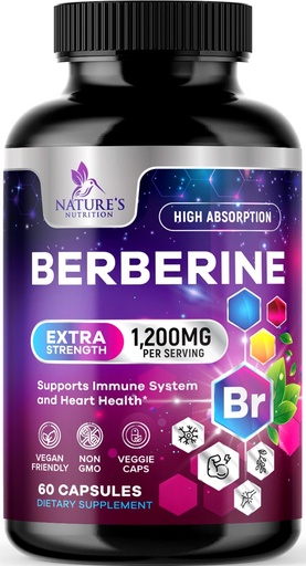 [BRSROEAHC4HWKALF] Berberine HCL Blend 1200mg Per Serving - High Absorption, Extra Strength Berberine Supplement - Advanced Heart Health & Daily Immune Support - Sugar Free, Vegan, USA Bottled - 60 Veggie Capsules