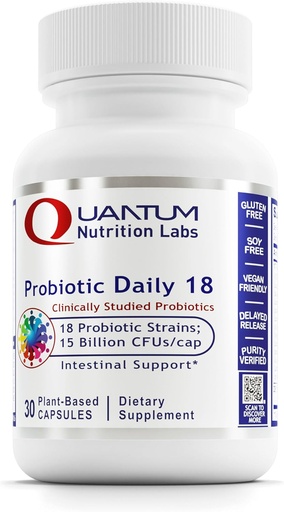 [BRSWGA33OZYWGFD3] Quantum Nutrition Labs Probiootit Daily 18 - Probiootit digestiiviselle terveydelle, probiootit naisille ja miehille Lactobacillus Acidophilus, Reuteri for Healthy Gut Microbiome - 30 Kasvissyöjän kapselit