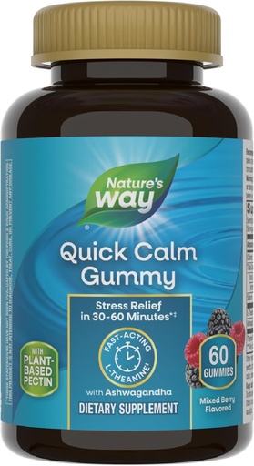 [BRSROBTQOB7BM2T2] Nature's Way Quick Calm Gummies, L-Theanine for Relaxation*, Fast-Acting, Stress Relief from L-Theanine Within 30-60 minutes*, with Ashwagandha, Vegetarian, Mixed Berry Flavored,  60 Gummies