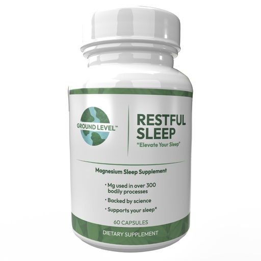 [BRSROGAQCMNAMG3D] Ground Level Restful Sleep w/Magnesium and Advanced Sleep Blend | Advanced Sleep Blend, 200mg Magnesium and L-Theanine, Melatonin, Chamomile, Lemon Balm, Passionflower and Valerian Root
