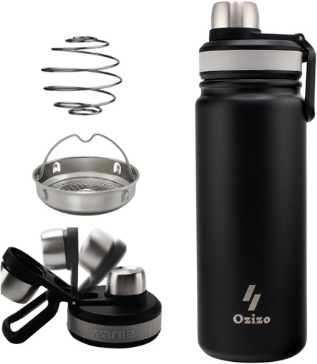 [BRSROAQ5BUNGYE3Z] Ozizo 22 oz Stainless Steel Protein Shaker Bottle with Filter and Mixing Ball
