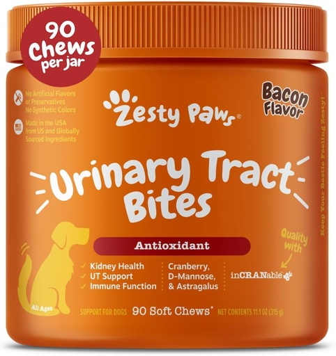 [BRSWGGL5AQCBM3LJ] Zesty Paws Cranberry Supplement for Dogs - Bladder Control for Dogs - Urinary Tract Support - Cranberry Chews with D-Mannose, Vitamin B6 & L-Arginine - Immune & Gut Support - Bacon - 90 Count