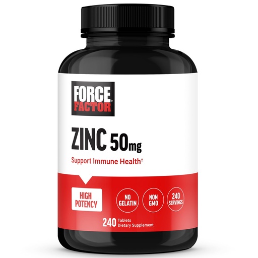 [BRSROHYDAAIQICLU] Force Factor Zinc 50mg, Zinc Supplements with Zinc Oxide Powder, Zinc Gluconate, and Zinc Citrate for Immune Support and Immune Health, High-Potency, Vegan, Gelatin Free, Non-GMO, 240 Tablets