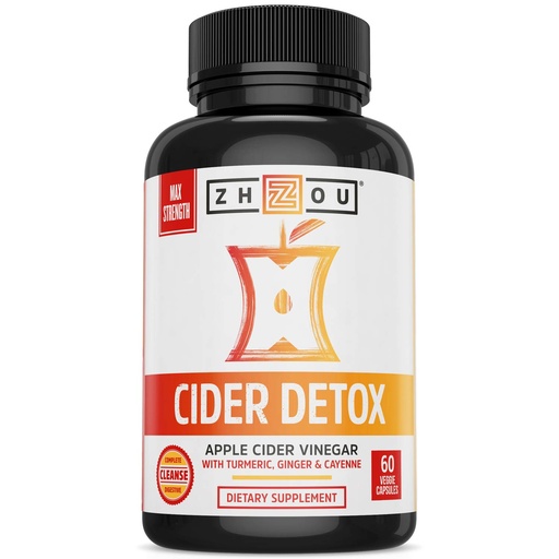 [BRSWGFT2DMNAMEQY] Zhou Cider Detox - Apple Cider Vinegar Capsules with Mother, Raw Natural ACV Pills for Women & Men, Herbal Complex Supplement with Turmeric & Cayenne Pepper - 60 Vegan Capsules