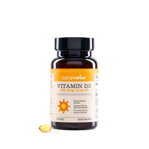 [BRSWKFD3OQGQCHD6] NatureWise Vitamin D3 5000iu (125 mcg) 90-Day Supply for Immune Support, Healthy Muscle Function, and Bone Health, Gluten-Free in Organic Extra Virgin Olive Oil, (Mini Softgel), 90 Count