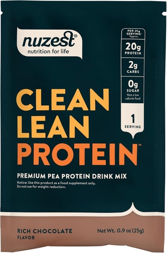 [BRSWEBA7O5YBU33H] Nuzest - Pea Protein Powder - Clean Lean Protein, Premium Vegan Plant Based Protein Powder, Dairy Free, Gluten Free, GMO Free, Naturally Sweetened Protein Shake, Rich Chocolate, 1 Serving, 0.9 oz
