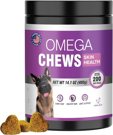 [BRSRACY5BYBBSA34] Omega 3 untuk Dogs Skin dan Coat Supplemen untuk Mengunyah Allergy Anjing Pengunyah Kerendahan Ikan Skin Kerbau Kering Salmon Tambahan Minyak 200 Tablet