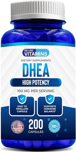 [BRSWKG3YDJ5RQGAV] Nous aimons les vitamines DHEA 100mg 200 capsules - 200 jours d'approvisionnement des capsules DHEA - aide avec l'équilibre hormonal et les niveaux d'énergie pour les hommes et les femmes