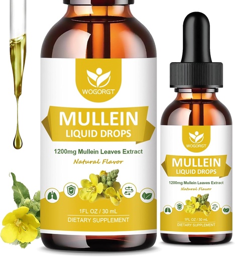[BRSRAYL6CMIBYFLV] 4-i-1 Mullein blader ekstrahere dråper for lunger - Respirasjonsstøtte og lunger rengjøring, Mullein flytende kosttilskudd med Elderberry, Marshmallow Root & Orange Peel, Naturlig Flavor, 1 Fl Oz (2 Pack)