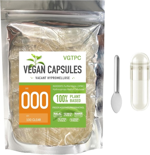 [BRSRAAQPDIGWAFD6] Ukuran 000 Capsules Vegetarian Kosong, (100 Cacah) Vegan Jelas Filable Vevgie Pill Capsules untuk Tambahan DIY
