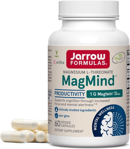 [BRSROEIPDIHWCCYV] Jarrow Dispersas Magnesium L- Threonát, MagMind Produktivita, Vysoká absorpční hořčík, Mozkové doplňky pro paměť a soustředění, 60 Veggie Kapsle, Až 30 denní dodávka