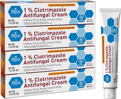 [BRSWYHT7DEDRADL4] MED PRIDE Clotrimazole Antifungal Cream 1 Percent Treats Athlete's Foot Jock Itch Ringworm Relieves Itching Burning Skin Care Treatment for Baby 4 Pack