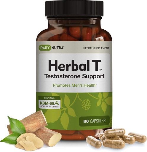 [BRSWIHQBAUMBYA3U] DailyNutra Herbal T Men’s Health Formula Supplement for Endurance, Vitality, & Healthy Aging - with KSM-66 Ashwagandha, Tongkat Ali, Tribulus, Eleuthero, & Horny Goat Weed (90 Capsules)