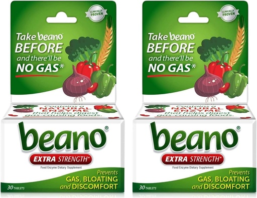 [BRSWIFT7BYHRCGDY] Beano Extra Strength, Prevención de Gas e Suplemento de Encimas Digestivos, 30 Count (Pack de 2)