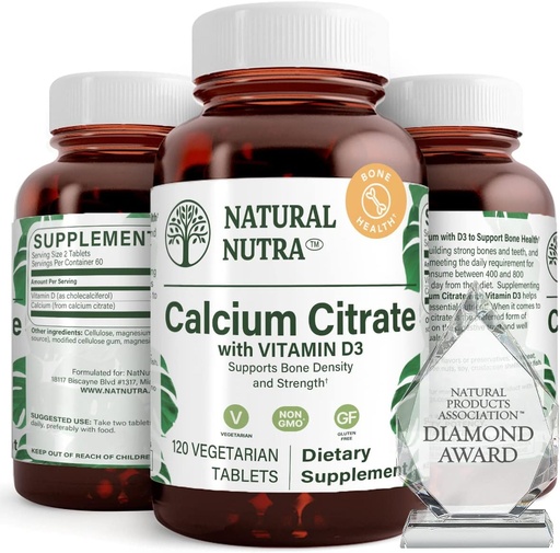 [BRSWGEAEBMHWA3I6] Natural Nutra Calcium Citrate with Vitamin D3, Supplement for Bone Strength, Promotes Muscle Movements & Done Health, Boost Heart Health, Strengthen Bone Density, Ideal for Active Seniors, 120 Tablets