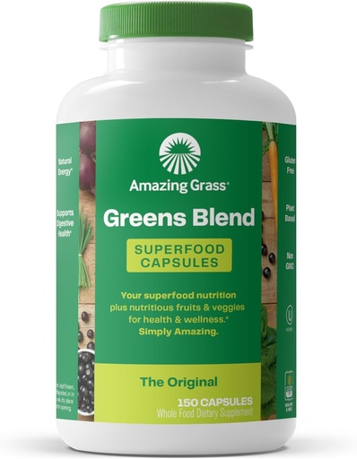 [BRSWIY3ZDIEGI236] Amazing Gras Greens Blend Superfood Capsules: Super Greens with Organic Spirulina, Chlorella, Beet Root Powder, Digestive Enzymes &apos; Probiotics, 150 Capsules (Packaging May Vary)