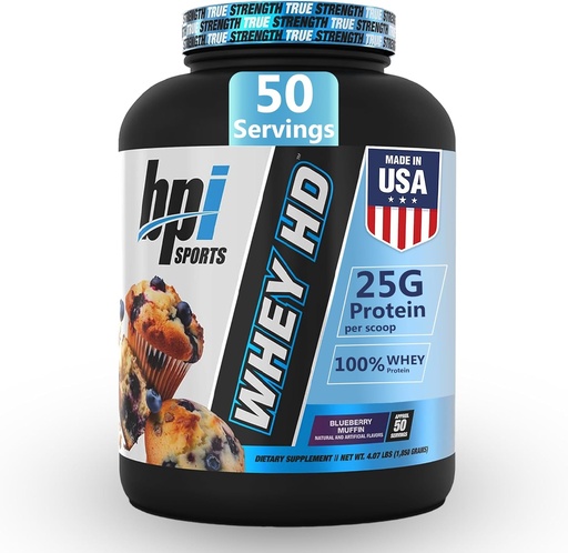 [BRSRAGDQDIIRGG3B] BPI Sports Whey HD Ultra Premium Protein Powder Isolate | Workout Whey Protein Powder för Män & Kvinnor för Muscle Gain | Milk Protein Concentrates | Blueberry Muffin, 4,07 Pound