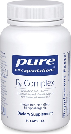 [BRSWGFD4BEJQEGT6] Complejo B6 encapsulaciones puras - Soportes Nervous System & Brain Health* - Incluye vitaminas B - Contiene vitamina B6 enriquecida - No GMO &amp; Gluten Gratis - 60 cápsulas
