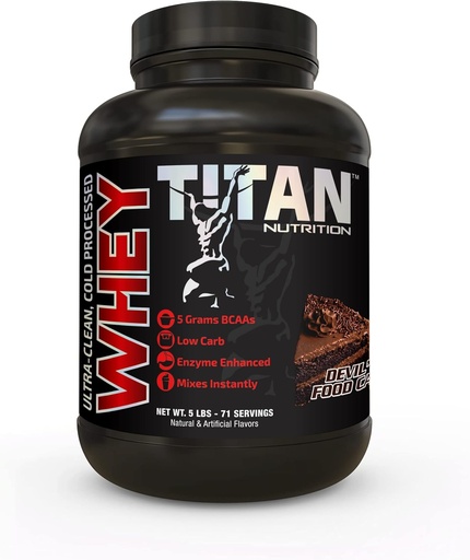 [BRSWKF3ZOQAGKDT2] Titan Whey Protein Powder - Premium, Fast-Absorbing Whey with 23g of Protein, BCAAs, & Digestive Enzymes Per Serving - Supports Lean Muscle Mass & Optimal Digestion - 5 Pounds, Devils Food Cake