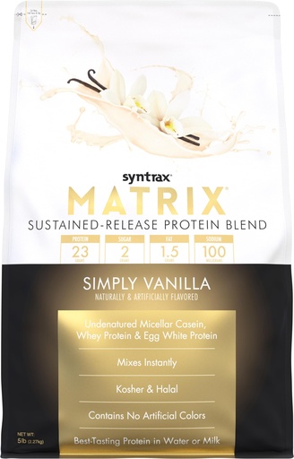 [BRSW2YYPDNYGGGTL] Syntrax Nutrition Matrix - Sustained-Release Protein Blend, Simply Vanilla 5 lbs. Real Vanilla Bean Specks | Whey Protein, Micellar Casein, Egg Albumin