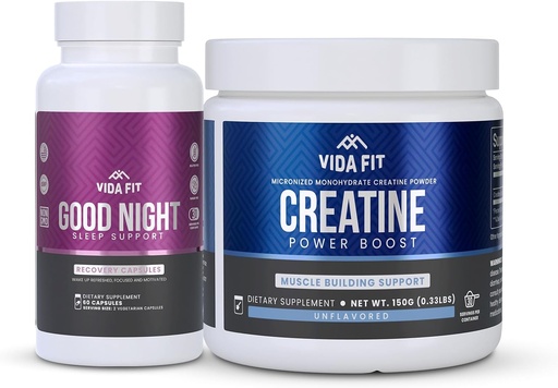 [BRSRAGAZCF5RQF37] Good Night Natural Sleep Aid (60 Capsules) & Micronized Creatine Monohydrate Powder (150g) Bundle – Natural Sleep Support with Melatonin, Ashwagandha & L-Theanine, Plus Pure Vegan Creatine for Enhance