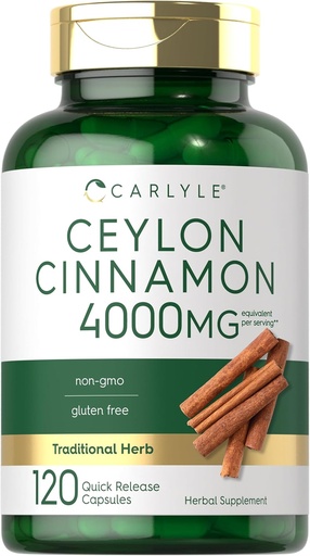 [BRSROYD4C4OREFI3] Carlyle Ceylon Cinnamon Capsules 4000 mg - 120 count - Non-GMO Free supplement