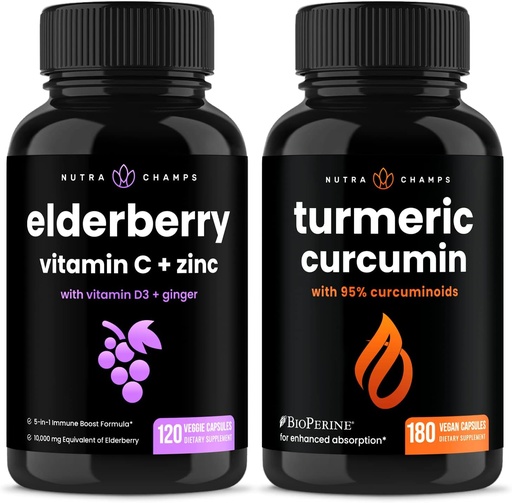 [BRSROY33OIPQ2YL3] NutraChamps Elderberry and Turmeric Curcumin Capsules Bundle