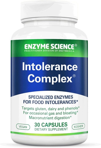 [BRSWI2T6AUFWOETK] Complejo de Intolerancia en Ciencias de la Enzima, 30 Capsules Soporte Integral para Sensibilidades Digestivas Comunes Gluten, Casein, Sensibilidades Fenol y Carbohidratos Complejos Alivio de la Intolerancia