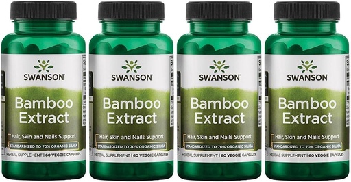 [BRSWGZIDO57RY33K] Swanson Bamboo Extract - Natural Hair, Skin and Nails Supplement - 70% Silica Content Supporting Collagen Formation & Bone Growth - (60 Veggie Capsules, 300mg Each) 4 Pack