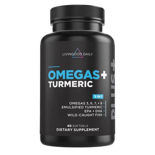 [BRSRMZLYDF7W2DTG] Livingood Daily Omega 3 6 9 Plus Turmeric Curcumin Supplement, 60 Softgels - Fish Oil Omega 3 Supplements (EPA & DHA) for Men and Women - Brain, Joint, Heart Health, and Metabolism - Made in USA