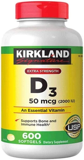 [BRSWIFYRCMPWC2I7] Kirkland Signature Extra Міцність D3 50 мкг, 600 м'якихгель